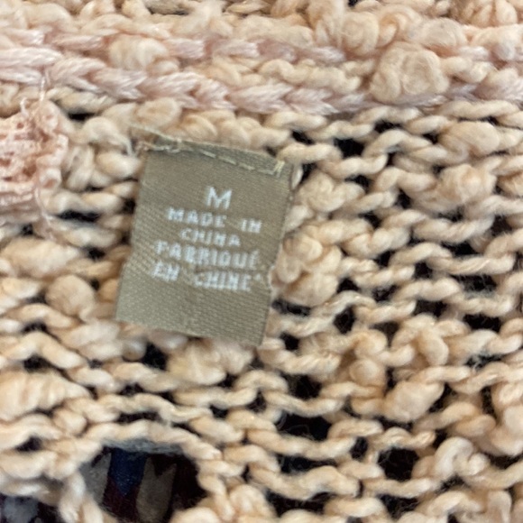 Anthropologie pink and cream open knit chiffon flare long sleeve sweater top - Picture 6 of 7